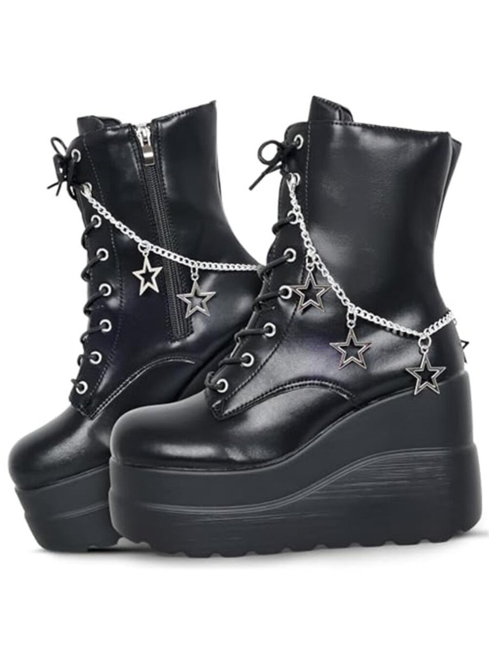 Platform Goth Boots Black Combat Rave Punk emo Boots Chunky Heel Ankle Booties